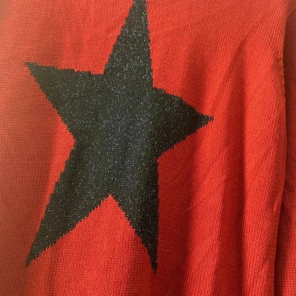 Quacker Factory Red Sparkle Star Crew Neck Sweater - Picture 2 of 5
